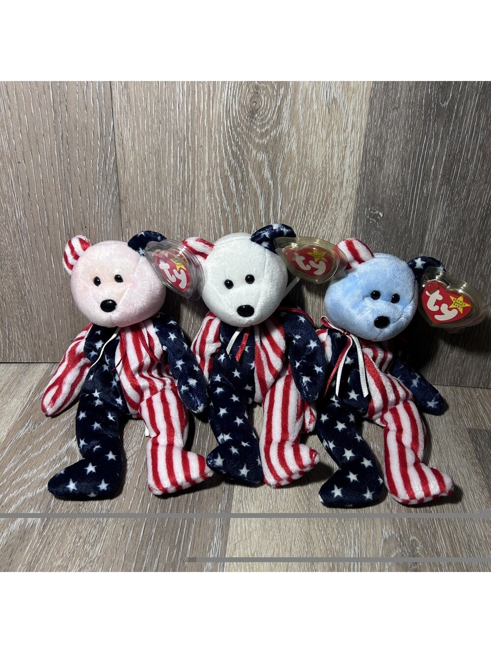 (Set Of 3) Ty Beanie Baby - SPANGLE - the Bear (Pink White Blue)